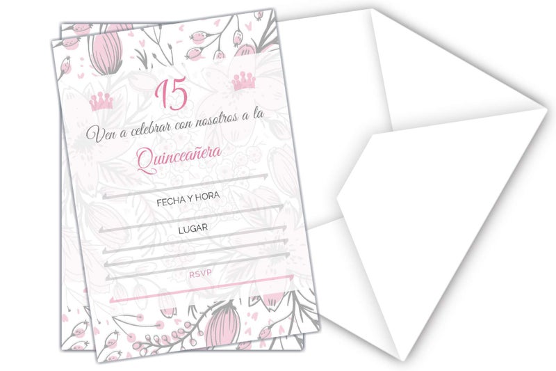 Elcer 25 Quincenera Party Invitations with envelopes | Blank Fill-in Invites | 5 x 7 | 15th Birthday Party Favor | Sweet 15 | En Espanol | In Spanish - Image 4